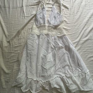 White Halter Dress with Crochet Detail